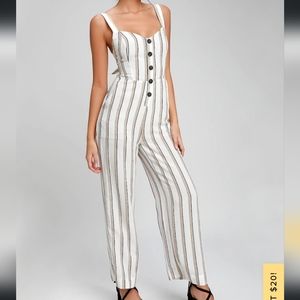 Lulu's White and Brown Striped Jumpsuit